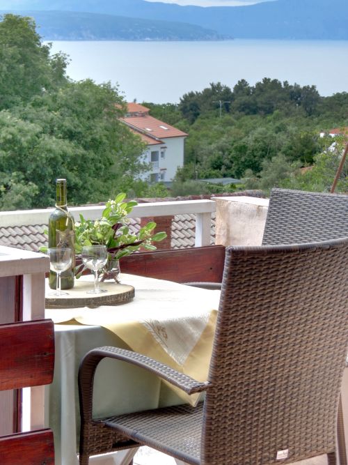 Ausblick von Athos (2.OG): Olivenhain und Meer